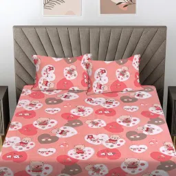 FABINALIV Orange Cartoon Print 100% Cotton King Size Double Bedsheet With 2 Pillow Covers-picture-24