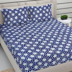 FABINALIV Navy Blue Cartoon Woollen King Size Double Bedsheet With 2 Pillow Covers-picture-18