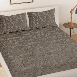FABINALIV Grey Mouse Floral Woollen Embosed Double Bedsheet with 2 Pillow Covers (King)-picture-31
