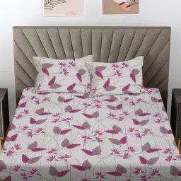 FABINALIV Purple Floral 300 Tc 100% Cotton King Size Double Bedsheet With 2 Pillow Covers-picture-16