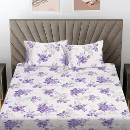 FABINALIV Purple Floral 300 Tc Pure Cotton King Size Double Bedsheet With 2 Pillow Covers-picture-37