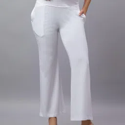Mamma's Maternity White Solid Cotton Spandex Ankle Length Maternity/Pregnancy Wide Pant-image-43