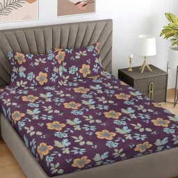 FABINALIV Purple Floral 300 TC Cotton Blend King Bedsheet with 2 Pillow Covers-picture-17