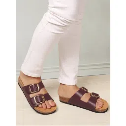 ELLE Women Wine Classic Buckle Slide Sandals-picture-22