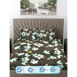 FABINALIV Mouse Floral 300 Tc Woollen King Size Fitted Double Bedsheet With 2 Pillow Covers image 2