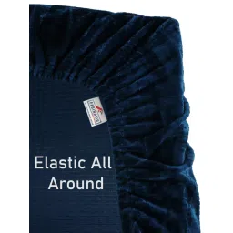 FABINALIV Navy Blue Striped Woollen King Size Fitted Double Bedsheet With 2 Pillow Covers image 5