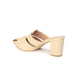 Iconics Women Beige Comfortable Style Woven Strap Block Sandal Heels image 5