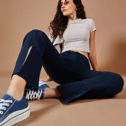 The Roadster Lifestyle Co Nocturne Gleam Slitted Bootcut Jeans-image-34