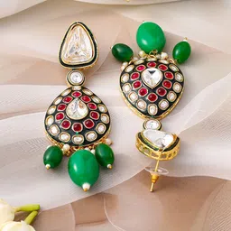 Rubans 22K Gold-Plated Kundan & Ruby Stone Studded & Green Beaded Bridal Necklace Set image 5