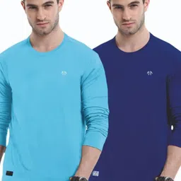 Triptee Men Pack Of 2 Solid Round Neck Long Sleeves Pure Cotton T-shirts-picture-58
