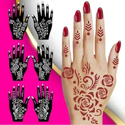 VOORKOMS Mehndi Stencil Sticker For Quick Festive Look With Elegant Floral Design-picture-40