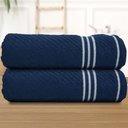 Myntra Elegant Homes Navy Blue & White 2 Pieces Striped Cotton 400 GSM Bath Towel-picture-28