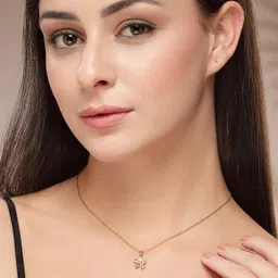 Bohey by KARATCART Gold-Plated Crystals Studded Floral Shaped Pendant With Chain-image-74