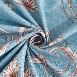 Aura Blue & White Ethnic Motifs Printed Fitted 300 TC King Bedsheet With 2 Pillow Cover image 5