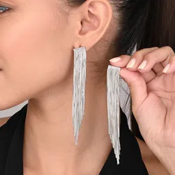 Reenisaa Silver Plated Contemporary Shape Drop Earrings image 4