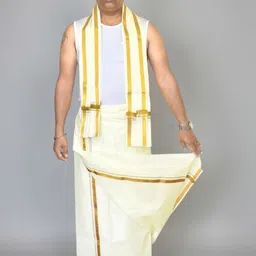 TUNI MANI Men Cotton Dhoti with Zari Border-image-65