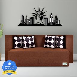 FRIENDS LIFE Brown & Black 4 Seater Fold Out Sofa Cum Bed With Pillows-picture-1