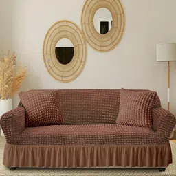 Aura Brown L-Shaped Sofa Cover With Arms-picture-22