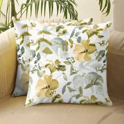 CASABLEU Lime Green And White 2 Pieces Floral Square Cushion Covers-picture-23