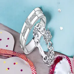 UNIVERSITY TRENDZ Set Of 2 Silver-Plated CZ-Studded Couple Rings image 4