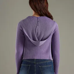 Tommy Hilfiger Women Solid Hooded Neck Front-Open Sweater image 5