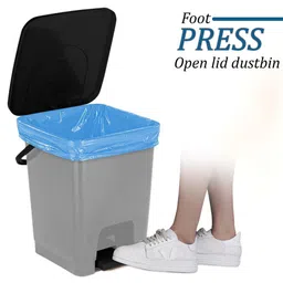 HOMESTIC Grey Square Odour-Free Pedal Dustbin With Roll Garbage Bags - 10 L image 2