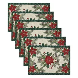 prakartik RAKARTIK Green & Red 6 Pieces Printed Pure Cotton Table Placemats image 2