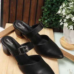 AROOM Synthetic Leather Solid Block Heel Mules image 1