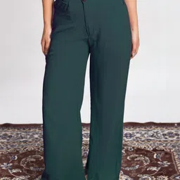 Pittra4ever Women Solid Mid-Rise Relaxed Flared Trousers-image-1