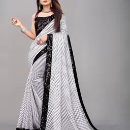 Flip The Style Polka Dot Printed Sequinned Pure Georgette Block Print Saree-picture-40