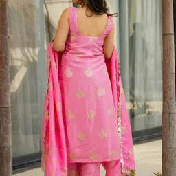 CaniBani Women Ethnic Motifs Regular Gotta Patti Chanderi Silk Kurta with Trousers & With Dupatta image 4