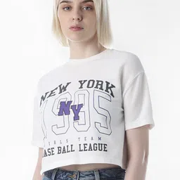 ONLY Women Varsity Printed Applique Boxy T-shirt-picture-21