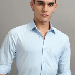 HIGHLANDER Men Cutaway Collar Solid Slim Fit Casual Shirt-picture-24