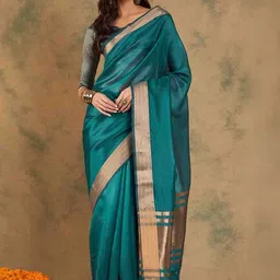 all about you Woven Design Zari Organza Handloom Kanjeevaram Saree-image-51