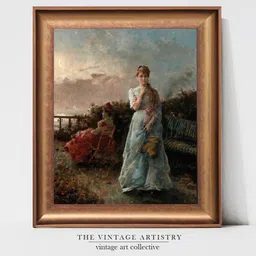 THE VINTAGE ARTISTRY Blue & Beige An Evening at Sea Painting Wall Art-image-0