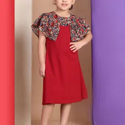 Baawri Girls Red Round Neck Cotton Fit & Flare Dress-image-42