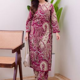 GoSriKi Paisley Printed Notch Neck Straight Kurta With Palazzos-picture-13