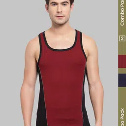 MACHO Pack Of 2 Combed Cotton Assorted Gym Vests-picture-20