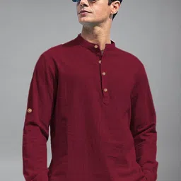 Yugnik Mandarin Collar Roll-Up Sleeves Straight Short Kurta-picture-42