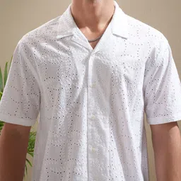 HIGHLANDER Men Cuban Collar Textured Cotton Relaxed Fit Casual Shirt image 3