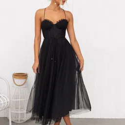 JC Mode Women Shoulder Straps Fit and Flare Midi Dress-image-4