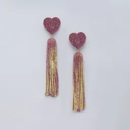 KPOP Gold-Plated Heart Shaped Rhinestone Drop Earrings image 2