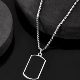 Shoshaa Men Silver-Plated Geometric Shaped Pendant With Link Chain-image-4