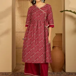 Sangria Women Maroon Printed Kurta Sets With Dupatta-picture-41