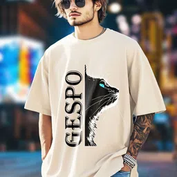 AUSK Typography Printed Round Neck Drop Shoulder Sleeves Oversized Pure Cotton T-shirt-picture-51