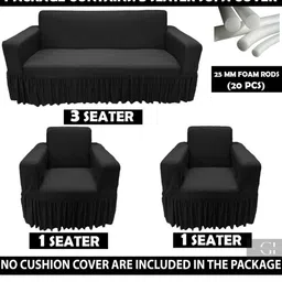 GIFTS ISLAND Black Solid Polyester 5 Piece Sofa Cover With Arms image 3