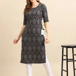 7threads KALINI Women Set Of 2 Orange & Black Printed Crepe Kurta image 2