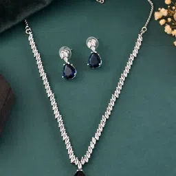 Anouk Silver Plated Blue Stone Studded Necklace Set-image-56