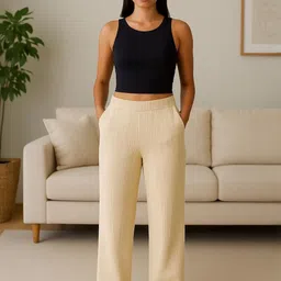 CORSICA Women Cream Regular Fit Cotton Trousers image 2