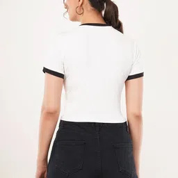 clobug Colourblocked Round Neck Short Sleeves Semi Sheer Crop Top image 5